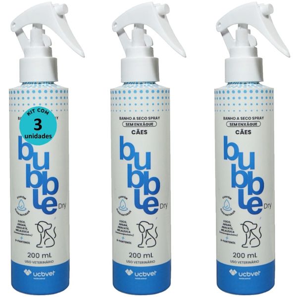 BANHO A SECO BUBBLE DRY SPRAY 200ML PARA CÃES KIT COM 3