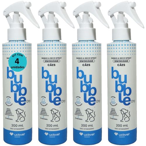 BANHO A SECO BUBBLE DRY SPRAY 200ML PARA CÃES KIT COM 4 BANHO A SECO BUBBLE DRY SPRAY 200ML PARA CÃES KIT COM 4