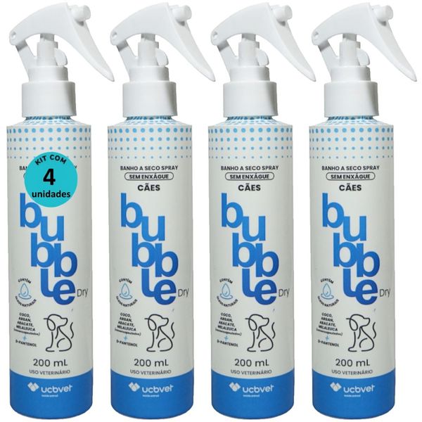 BANHO A SECO BUBBLE DRY SPRAY 200ML PARA CÃES KIT COM 4