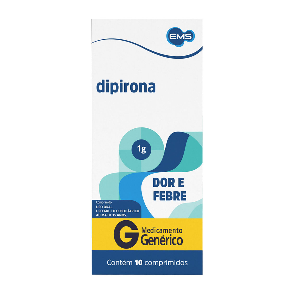 Analgésico e Antitérmico Dipirona Monoidratada 1g Genérico EMS 10 Comprimidos