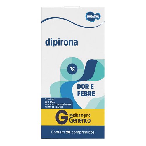 Analgésico E Antitérmico Dipirona Monoidratada 1G Genérico Ems 20 Comprimidos