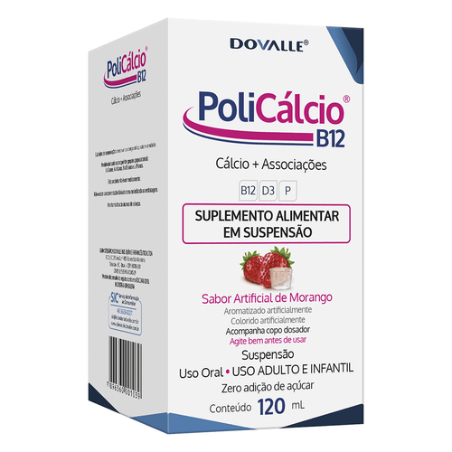 PoliCálcio® B12 120 ml – Suplemento de Cálcio, Vitamina B12 e D3