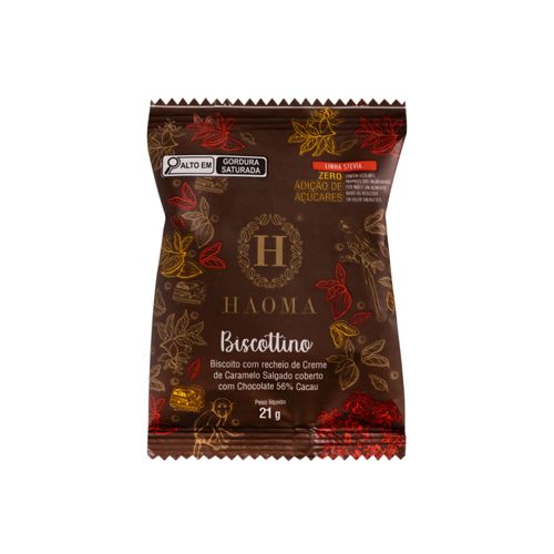 Biscottino 56% Cacau com Creme de Caramelo Salgado Linha Stevia Haoma 21g Biscottino 56% Cacau com Creme de Caramelo Salgado Linha Stevia Haoma 21g
