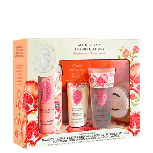 Kit Florentina Spa Pomegranate - Sabonete Liquido 500ml + Shower Gel 200ml + Body Lotion 200ml + Sabonete 115g + Esponja de Banho NULO
