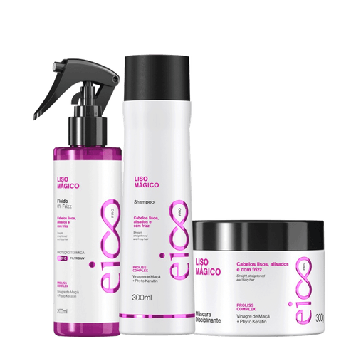Kit Eico Pro Liso Mágico - Shampoo 300ml + Máscara Tratamento 300g + Fluido 200ml NULO Kit Eico Pro Liso Mágico - Shampoo 300ml + Máscara Tratamento 300g + Fluido 200ml NULO