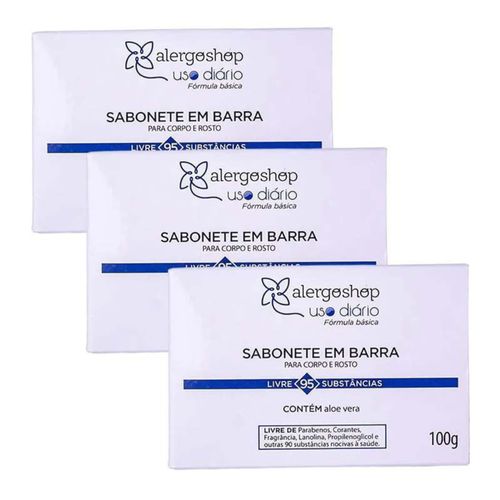 KIT 3 Sabonete em barra Uso Diário Alergoshop 100g 100g Branca KIT 3 Sabonete em barra Uso Diário Alergoshop 100g 100g Branca