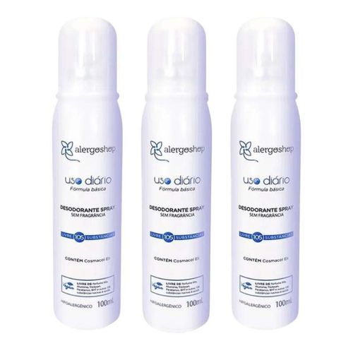KIT 3 Desodorante Spray Sem Fragrância Hipoalergênico Alergoshop 100ml incolor KIT 3 Desodorante Spray Sem Fragrância Hipoalergênico Alergoshop 100ml incolor