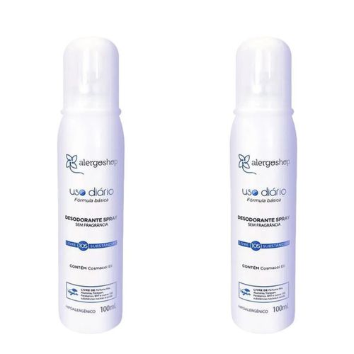 KIT 2 Desodorantes Spray Sem Fragrância Hipoalergênico Alergoshop 100ml KIT 2 Desodorantes Spray Sem Fragrância Hipoalergênico Alergoshop 100ml