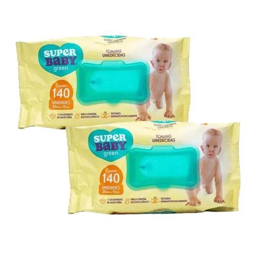 KIT 2 Toalhas Umedecidas Super Baby Green 140 unidades branco KIT 2 Toalhas Umedecidas Super Baby Green 140 unidades branco