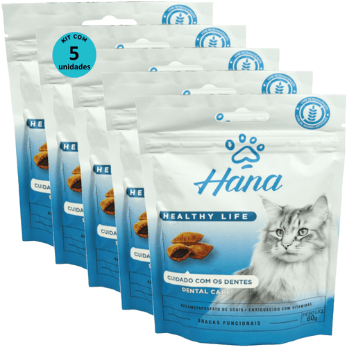 Kit 5 Snacks Hana Healthy Life Dental Care P/ Gatos Adultos- 60g Kit 5 Snacks Hana Healthy Life Dental Care P/ Gatos Adultos- 60g