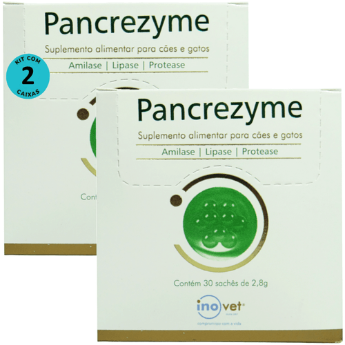 Kit 2 Pancrezyme Suplemento P/ Cães e Gatos 2,8g C/ 30 Sachê- Inovet Kit 2 Pancrezyme Suplemento P/ Cães e Gatos 2,8g C/ 30 Sachê- Inovet