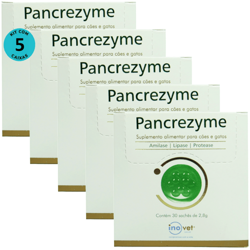 Kit 5 Pancrezyme Suplemento P/ Cães e Gatos 2,8g C/ 30 Sachê- Inovet Kit 5 Pancrezyme Suplemento P/ Cães e Gatos 2,8g C/ 30 Sachê- Inovet