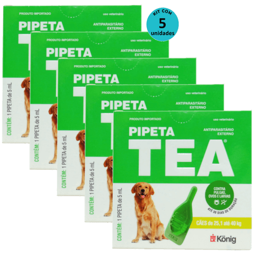 Pipeta Tea 5 ml Antiparasitário Contra Pulgas para Cães de 25,1 até 40 Kg - König Kit Com 5 Pipeta Tea 5 ml Antiparasitário Contra Pulgas para Cães de 25,1 até 40 Kg - König Kit Com 5