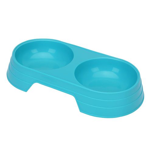 Comedouro Bebedouro Duplo 2 em 1 para Pets Cães e Gatos 200 ml em cada lado Azul