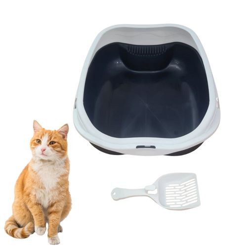 Caixa de Areia Banheiro Higiênica Bandeja Para Pets Gatos com Borda + 1 Pá Coletora Tamanho Grande Azul Escuro Caixa de Areia Banheiro Higiênica Bandeja Para Pets Gatos com Borda + 1 Pá Coletora Tamanho Grande Azul Escuro