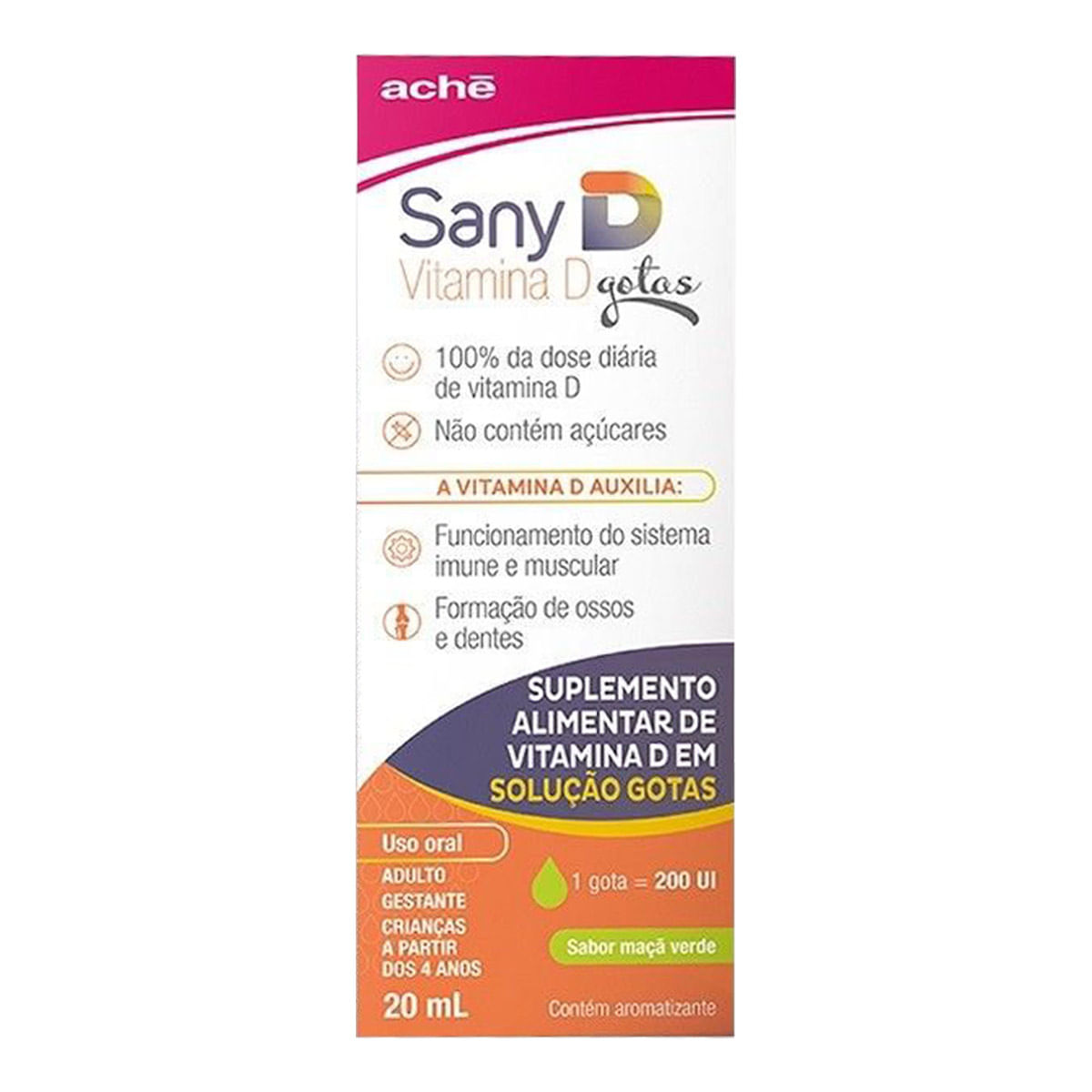 Sany D Vitamina D Colecalciferol 200UI Maçã Verde 20ml Gotas
