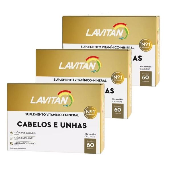 KIT 3 Lavitan Cabelos e Unhas 60 cápsulas Sem sabor 60 Cápsulas