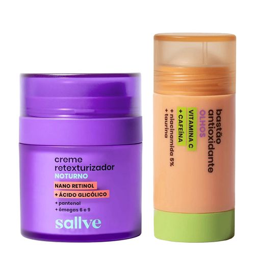 Kit-Sallve-Creme-Retexturizador-Noturno-30g---Bastao-para-os-Olhos-Antioxidante-10g Kit-Sallve-Creme-Retexturizador-Noturno-30g---Bastao-para-os-Olhos-Antioxidante-10g