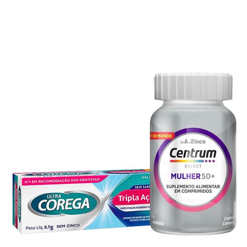 Kit-Centrum-Select-Mulher-50--60-Comprimidos---Corega-Creme-sem-Sabor-Ultra-8-5g Kit-Centrum-Select-Mulher-50--60-Comprimidos---Corega-Creme-sem-Sabor-Ultra-8-5g
