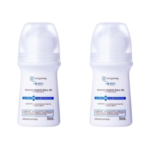 KIT 2 Desodorante Roll-On Uso Diário Alergoshop 50ml Branco