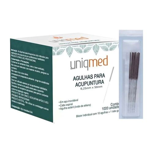 Agulhas para Acupuntura 0,25x50mm Uniqmed 1000 Agulhas