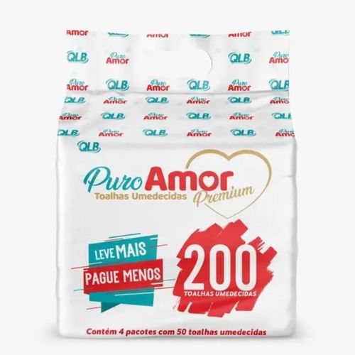 Pack de Lenços Umedecidos Puro Amor Premium com Flip Top 200 un