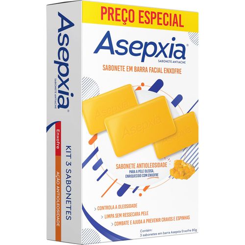 Sabonete Facial Antiacne Asepxia Enxofre 80g - KIt com 3 Unidades