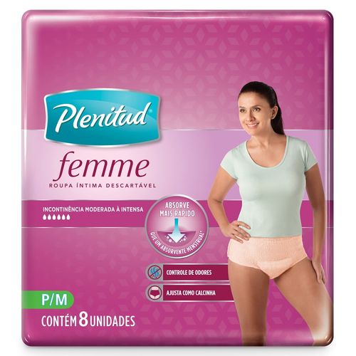 Roupa Íntima Descartável Feminina Proteção e Fresco Plenitud - 8 unidades - P/M