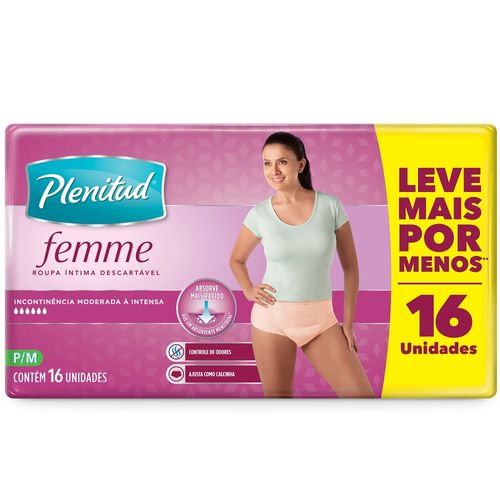 Roupa Íntima Descartável Feminina Proteção e Fresco Plenitud - 16 unidades - P/M
