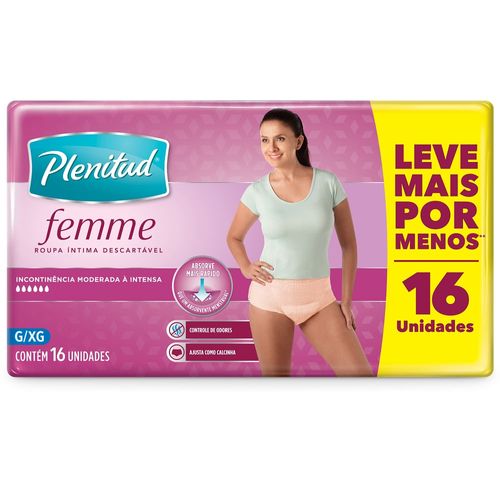 Roupa Íntima Descartável Feminina Proteção e Fresco Plenitud - 16 unidades - G/XG Roupa Íntima Descartável Feminina Proteção e Fresco Plenitud - 16 unidades - G/XG