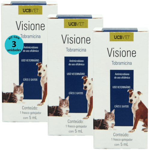 Visione Colírio Tobramicina 5ml Para Cães e Gatos ucbvet Kit Com 3