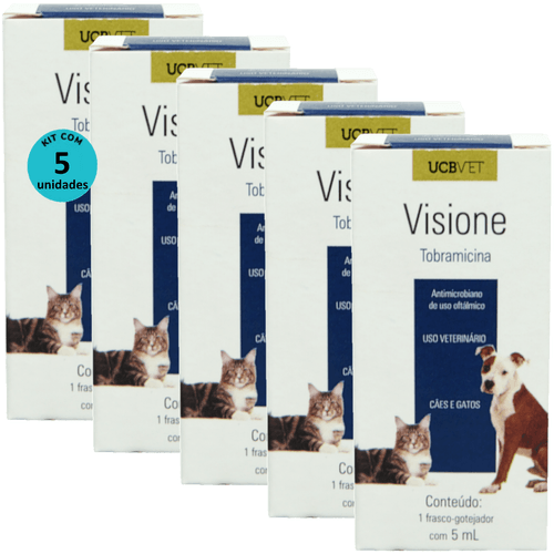 Visione Colírio Tobramicina 5ml Para Cães e Gatos ucbvet Kit Com 5 Visione Colírio Tobramicina 5ml Para Cães e Gatos ucbvet Kit Com 5