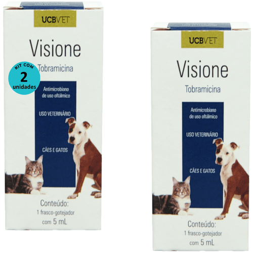 Visione Colírio Tobramicina 5ml Para Cães e Gatos ucbvet Kit Com 2