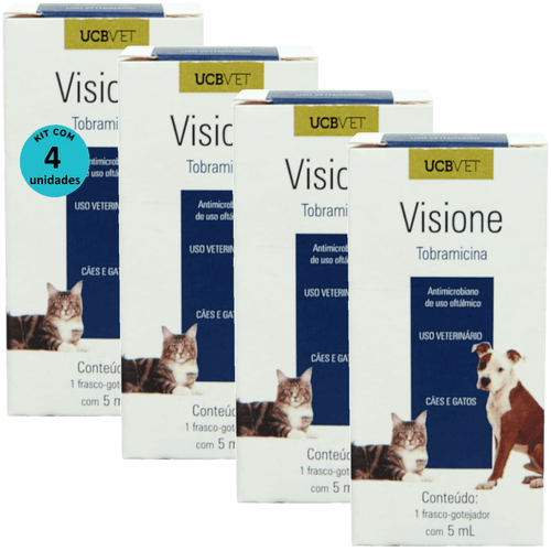 Visione Colírio Tobramicina 5ml Para Cães e Gatos ucbvet Kit Com 4 Visione Colírio Tobramicina 5ml Para Cães e Gatos ucbvet Kit Com 4