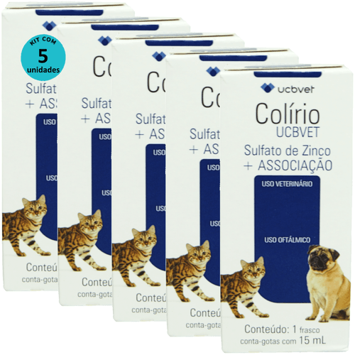 Colírio UCBVET 15ml Para Cães Kit Com 5 Unidades