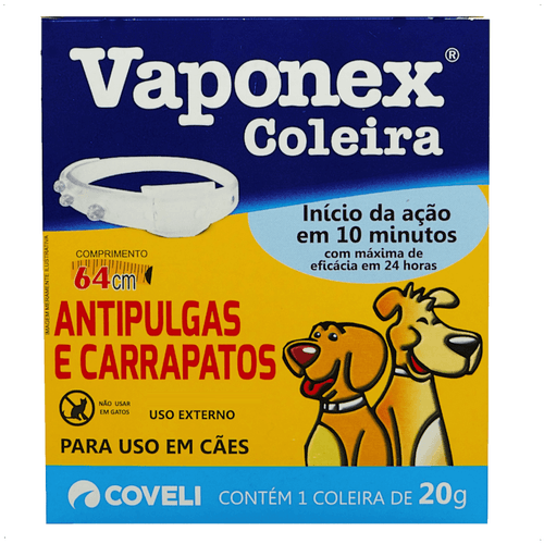 COLEIRA ANTIPULGAS E CARRAPATOS VAPONEX COVELI 64CM 20G PARA CÃES