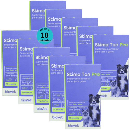 Stimo Ton Pro 30ml Para Cães e Gatos Biovet Kit Com 10