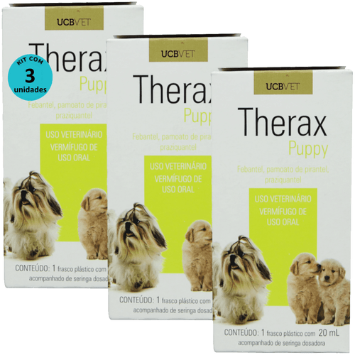 Therax Puppy 20ml Vermífugo Para Cães ucbvet Kit Com 3 Therax Puppy 20ml Vermífugo Para Cães ucbvet Kit Com 3