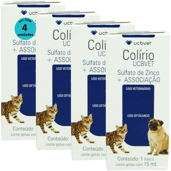 Colírio UCBVET 15ml Para Cães Kit Com 4 Unidades