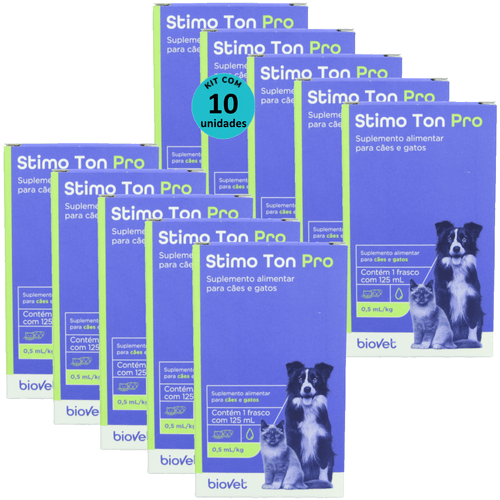 Stimo Ton Pro 125ml Para Cães e Gatos Biovet Kit Com 10