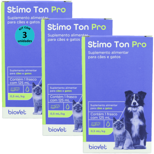 Stimo Ton Pro 125ml Para Cães e Gatos Biovet Kit Com 3
