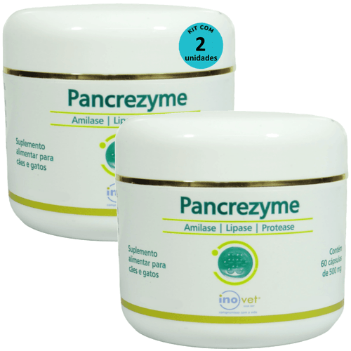 Pancrezyme 60 Cápsulas 500mg Para Cães e Gatos Inovet Kit Com 2