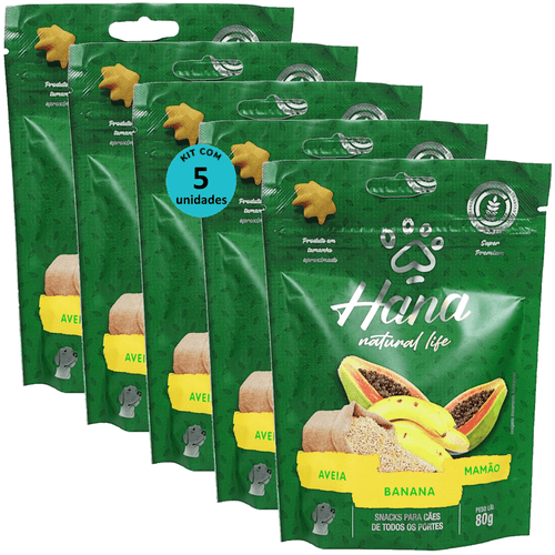 HANA NATURAL LIFE AVEIA BANANA MAMÃO 80G SNACKS PARA CÃES ADULTOS KIT C/ 5 UN Hana Natural Life Aveia Açaí Banana 80g Snacks Para Cães Adultos Kit C/ 5 un