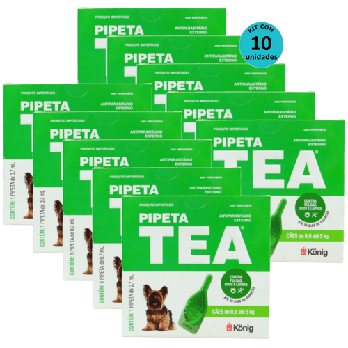 Pipeta Tea 0,7ml Antiparasitário Contra Pulgas para Cães de 0,6 até 5 Kg - König Kit Com 10 Pipeta Tea 0,7ml Antiparasitário Contra Pulgas para Cães de 0,6 até 5 Kg - König Kit Com 10