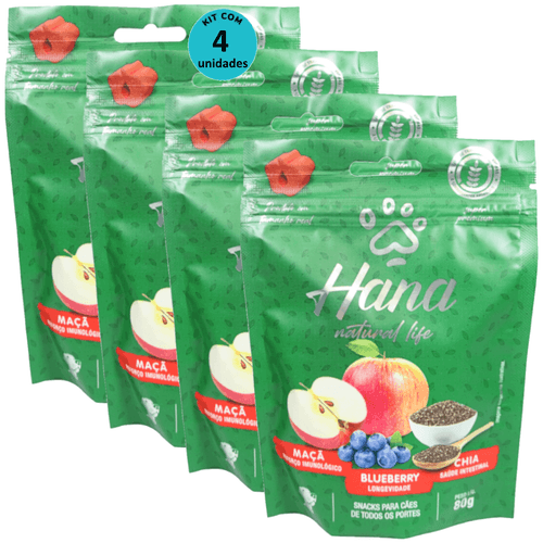 Hana Natural Life Maçã Blueberry Chia 80g Snacks Para Cães Adultos Kit C/ 4 un