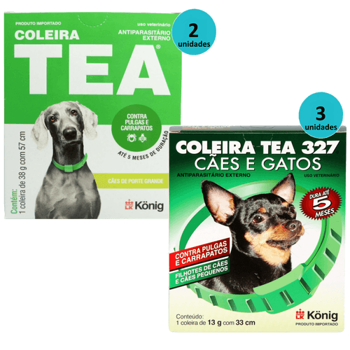 Coleira Contra Pulgas E Carrapatos Cães Grandes 57cm C/ 2 + Coleira Cães Pequenos 33cm C/ 3
