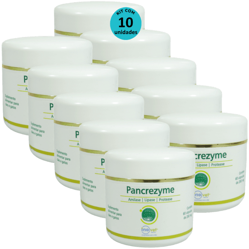 Pancrezyme 60 Cápsulas 280mg Para Cães e Gatos Inovet Kit Com 10