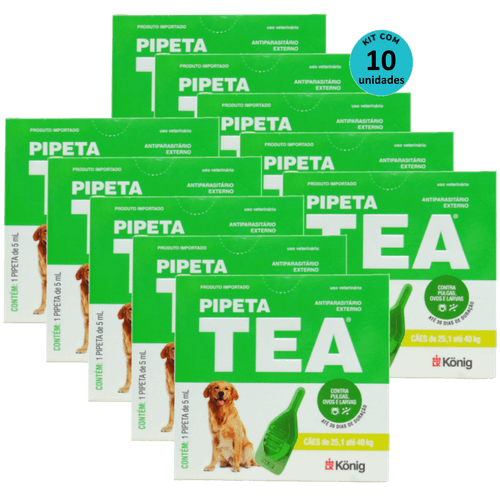 Pipeta Tea 5 ml Antiparasitário Contra Pulgas para Cães de 25,1 até 40 Kg - König Kit Com 10
