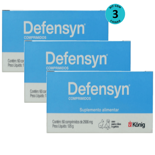 Defensyn 2000mg Com 60 Comp. para Cães e Gatos König Kit Com 3 Defensyn 2000mg Com 60 Comp. para Cães e Gatos König Kit Com 3