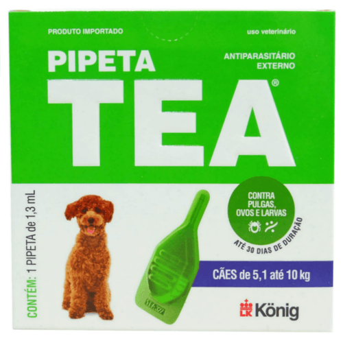 Pipeta Tea 1,3 ml Antiparasitário Contra Pulgas para Cães de 5,1 até 10 Kg - König Pipeta Tea 1,3 ml Antiparasitário Contra Pulgas para Cães de 5,1 até 10 Kg - König